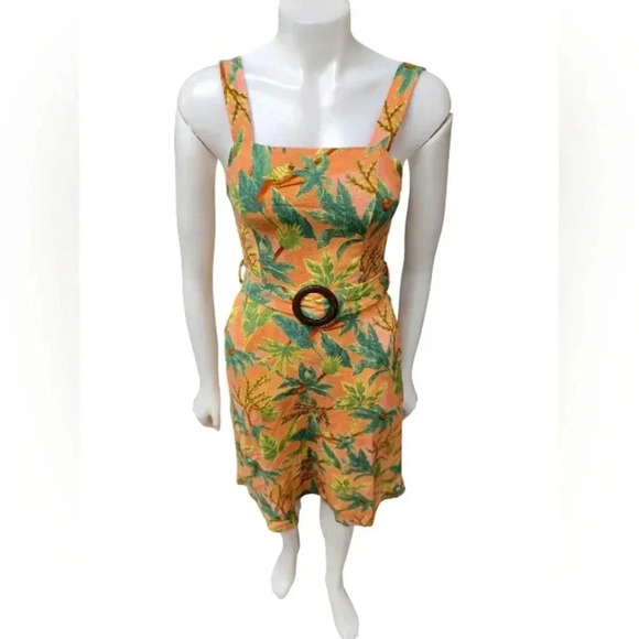 Monteau NWT Midi Coral and Green Sleeveless Linen Blend Dress Size Small - Picture 2 of 10